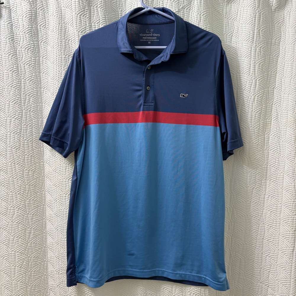 Vineyard Vines Performance Polo Shirt Mens Medium Blue Red Colorblock Short‎